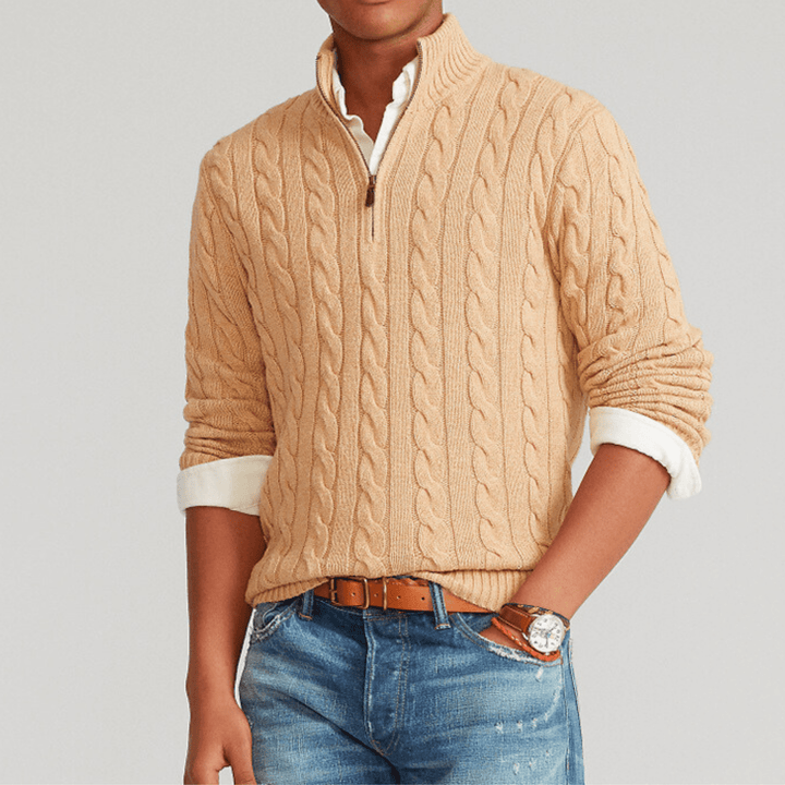 Christian | Refined Quarter-Zip Chunky Cable Knit Sweater