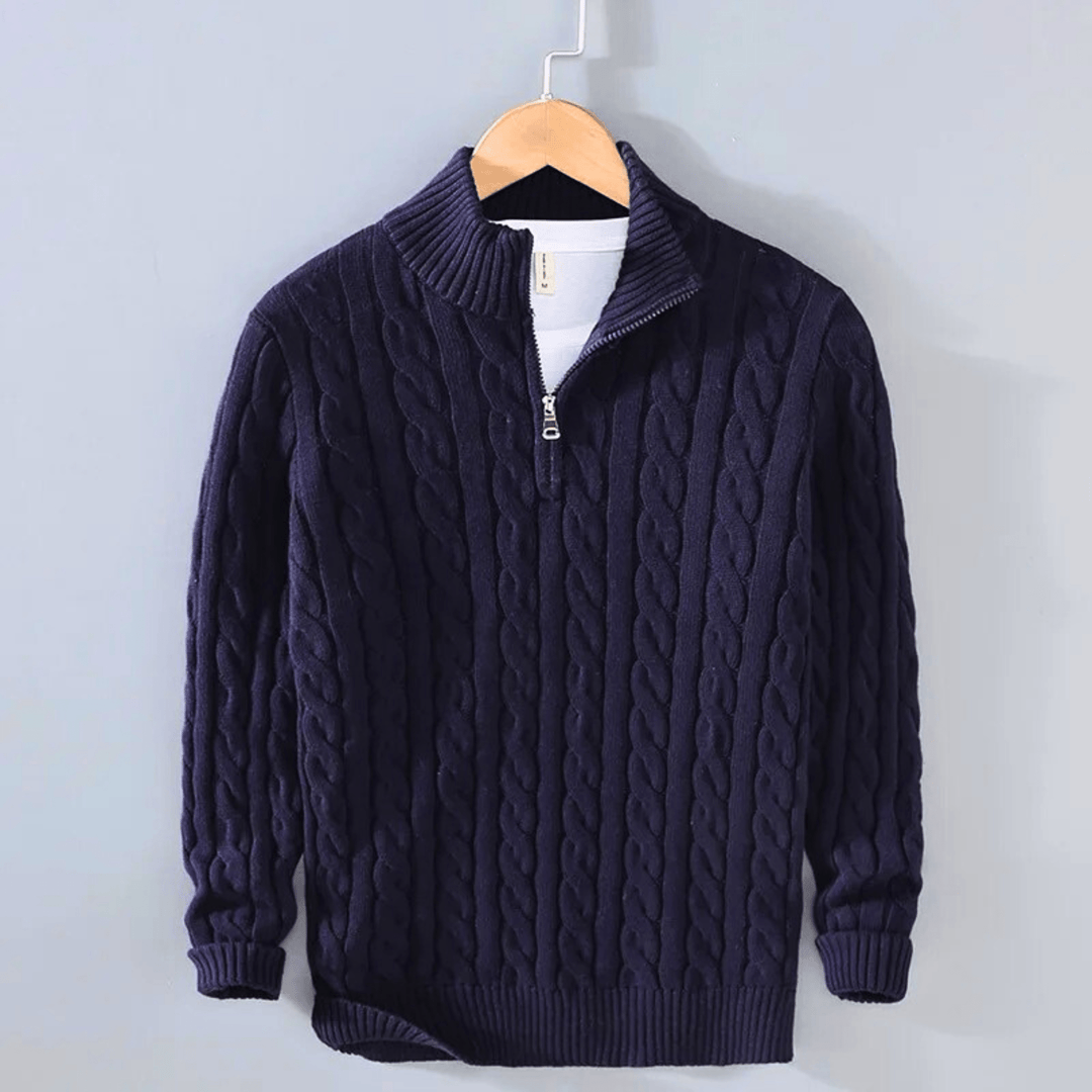 Christian | Refined Quarter-Zip Chunky Cable Knit Sweater