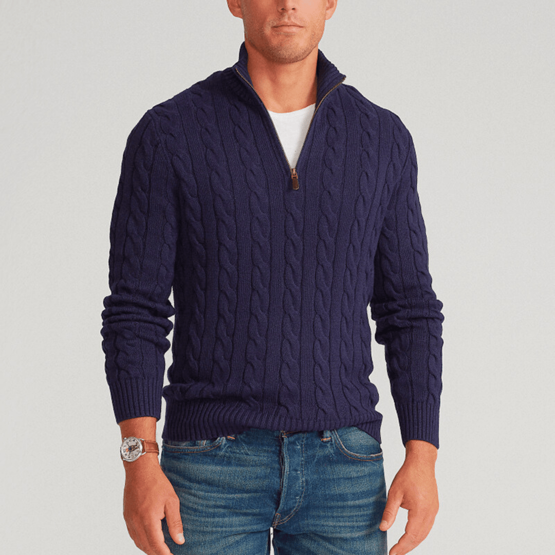 Christian | Refined Quarter-Zip Chunky Cable Knit Sweater