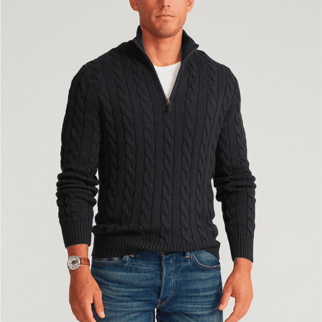 Christian | Refined Quarter-Zip Chunky Cable Knit Sweater