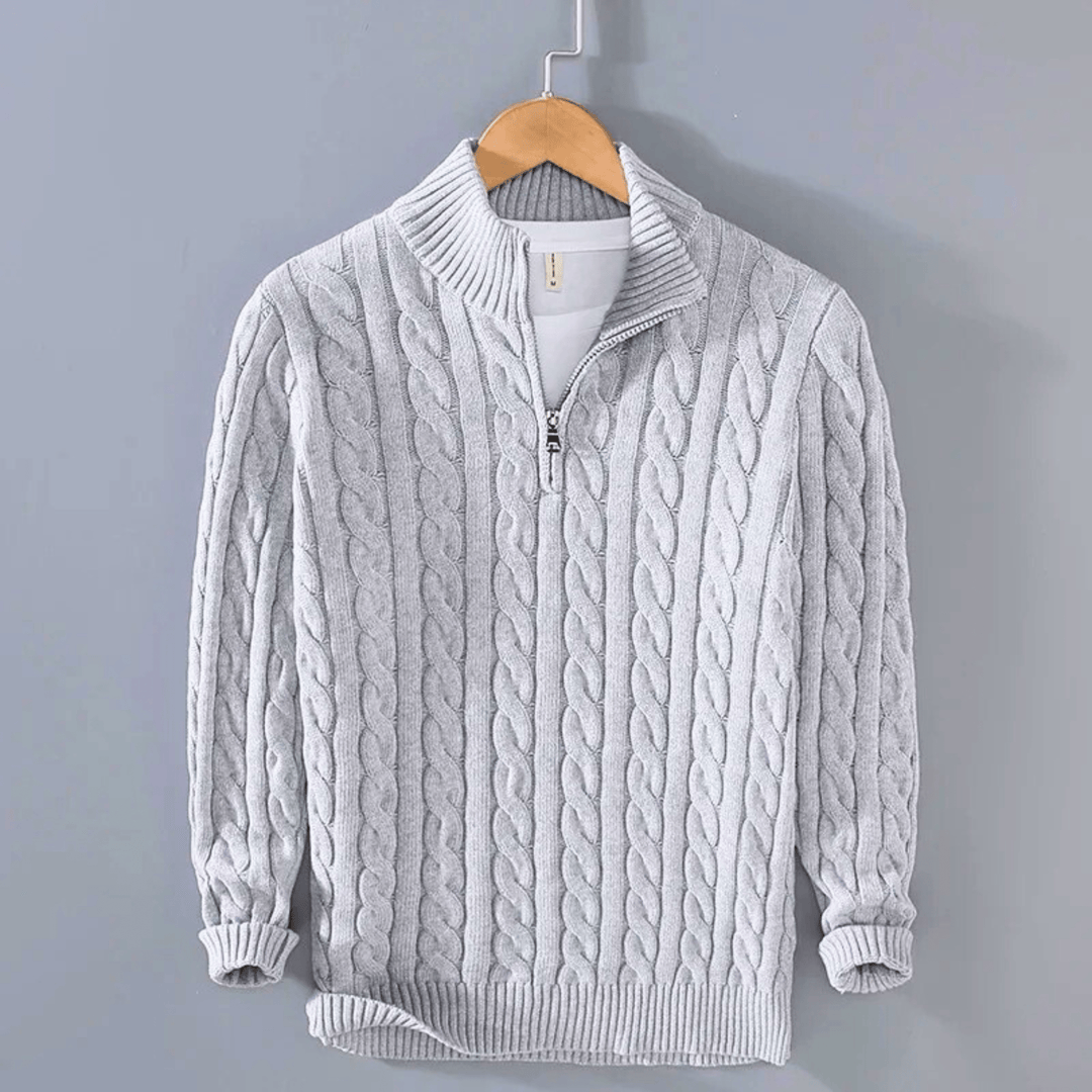 Christian | Refined Quarter-Zip Chunky Cable Knit Sweater