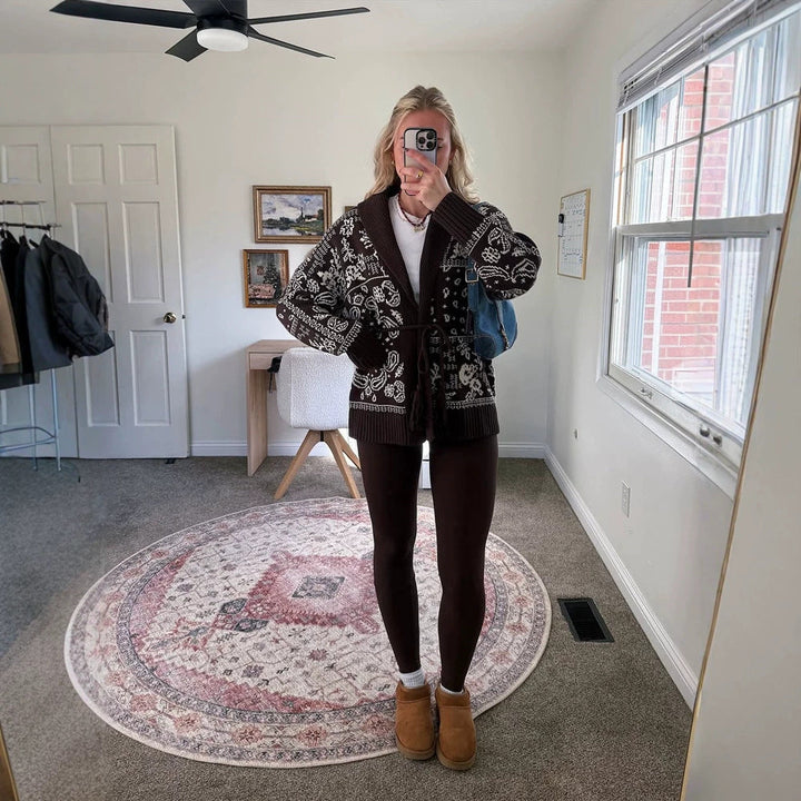 Christina | Cozy Belted Shawl Collar Fair Isle Cardigan Womens