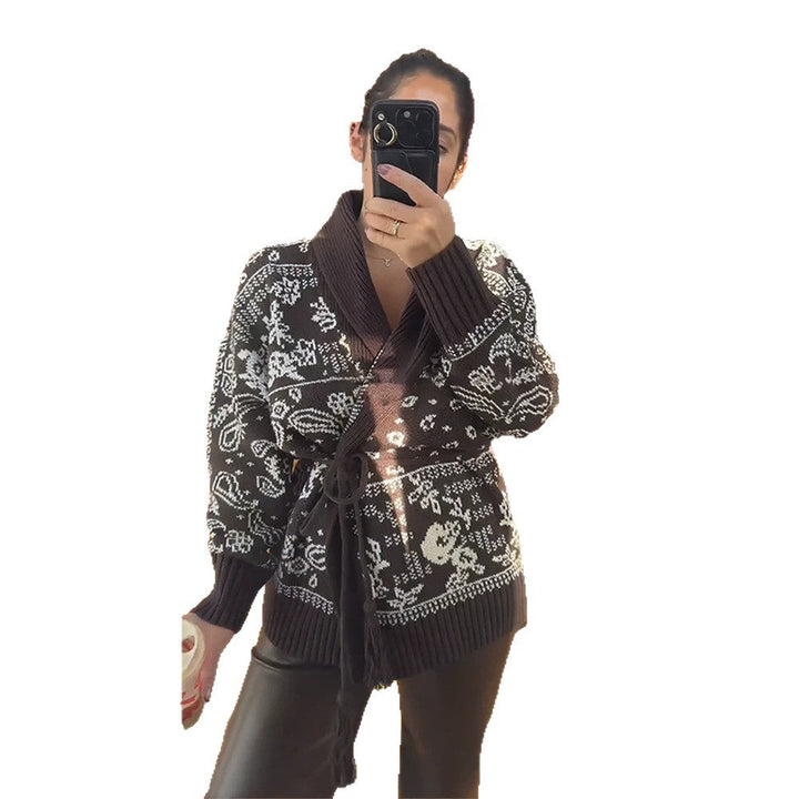 Christina | Cozy Belted Shawl Collar Fair Isle Cardigan Womens