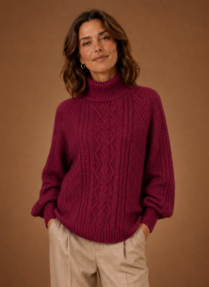 Christina | Elegant Relaxed Cable Knit Turtleneck Sweater