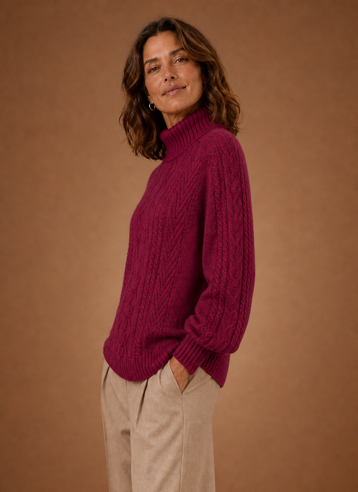 Christina | Elegant Relaxed Cable Knit Turtleneck Sweater