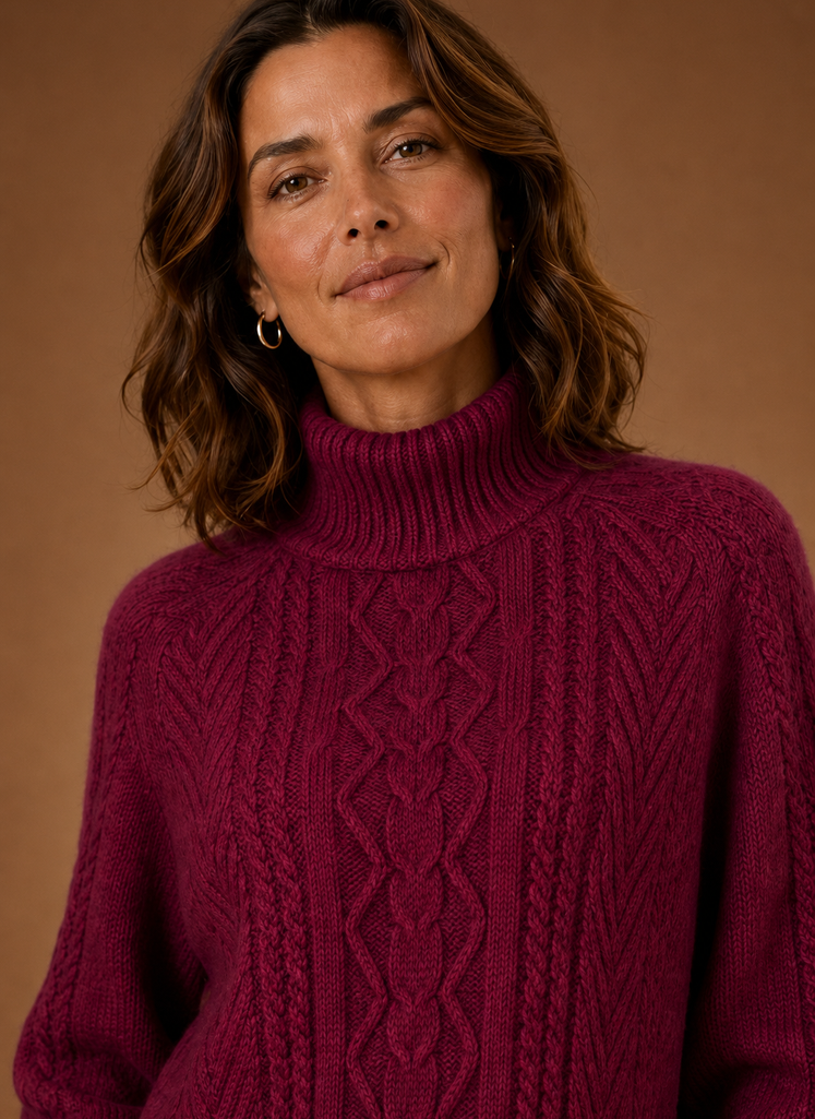 Christina | Elegant Relaxed Cable Knit Turtleneck Sweater