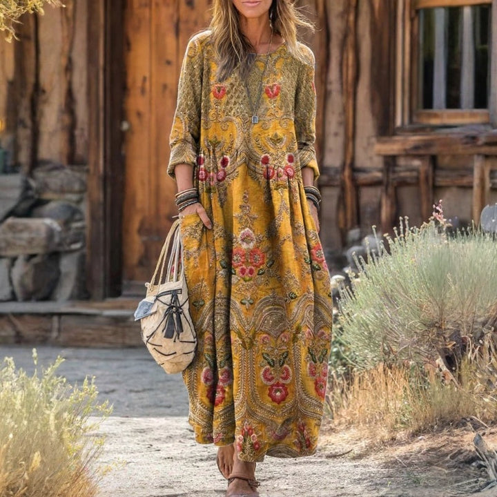 Christina | Polished Boho Paisley Long Sleeve Sweater Dress