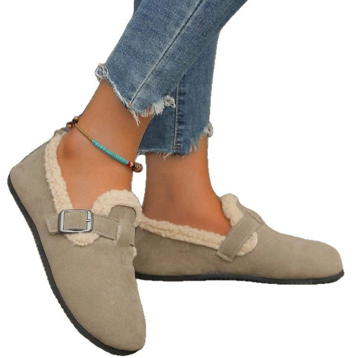 Christine | Elegant Fleece-Lined Teddy Collar Slippers with Buckle Strap