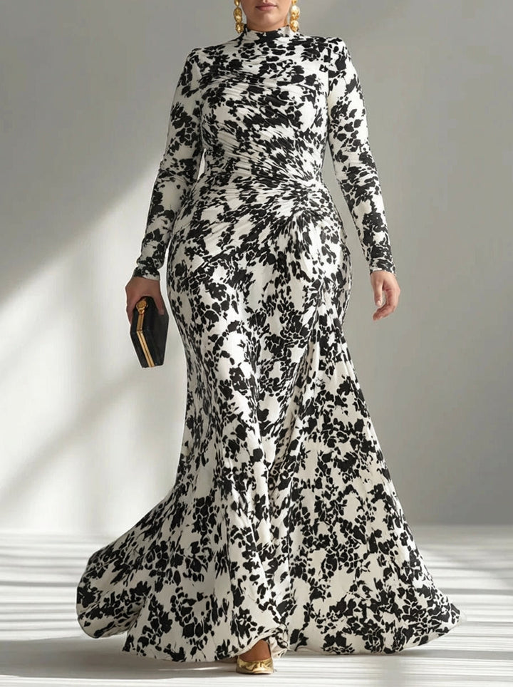 Cynthia | Chic Ruched Floral Print Holiday Dress