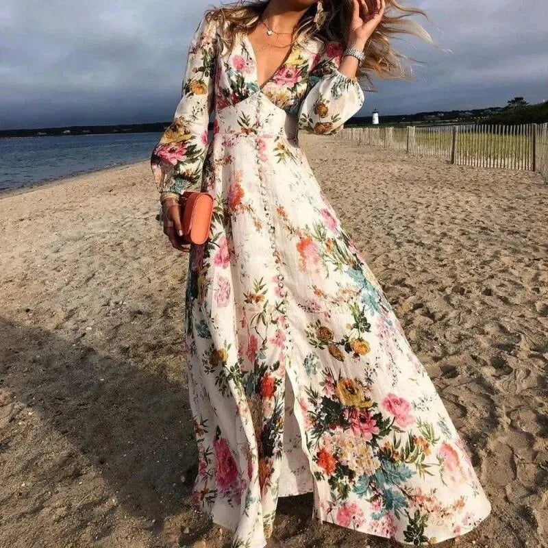 Cynthia | Elegant Floral Long Sleeve Maxi Dress