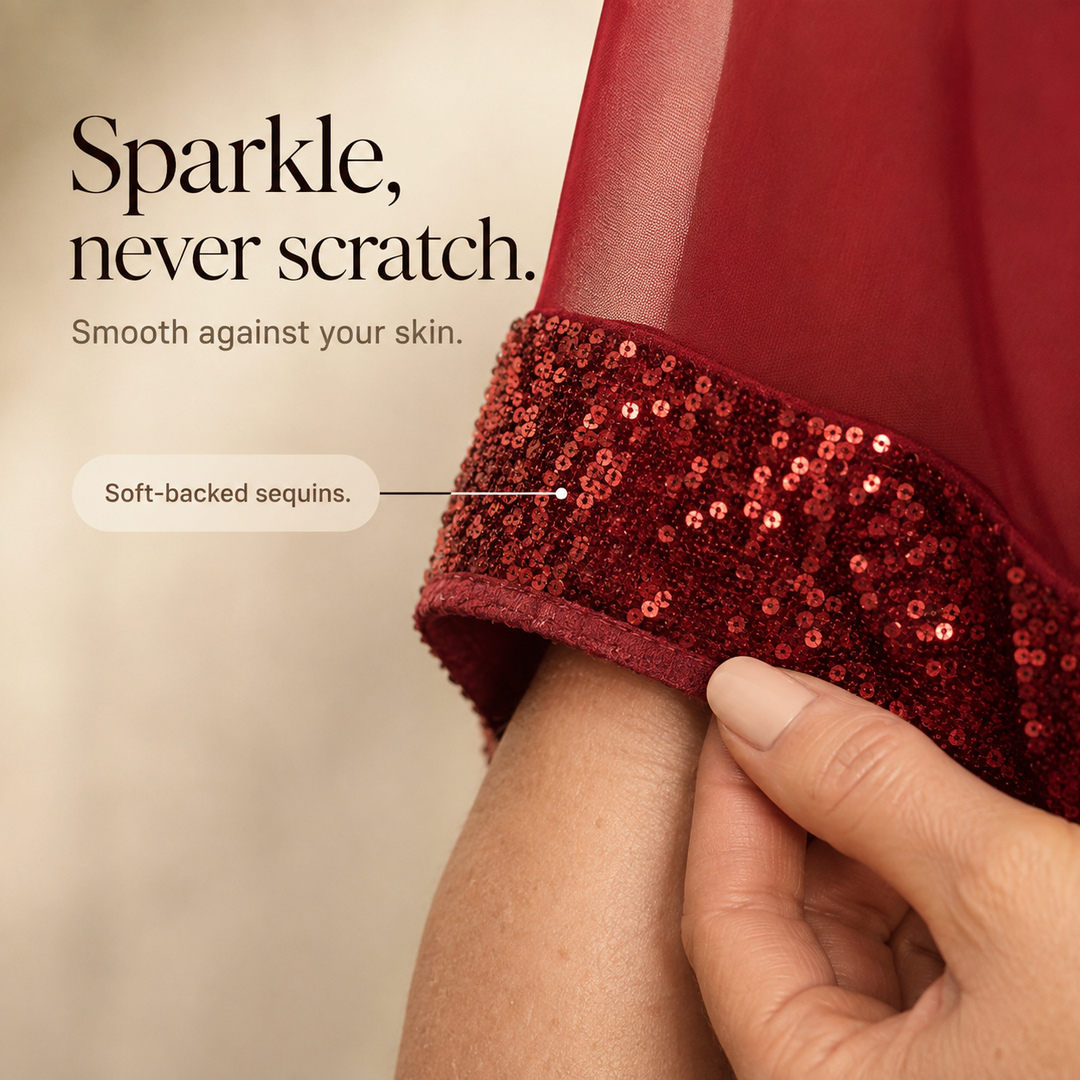 Cynthia | Sophisticated Sequin Trim Cape Christmas Dress
