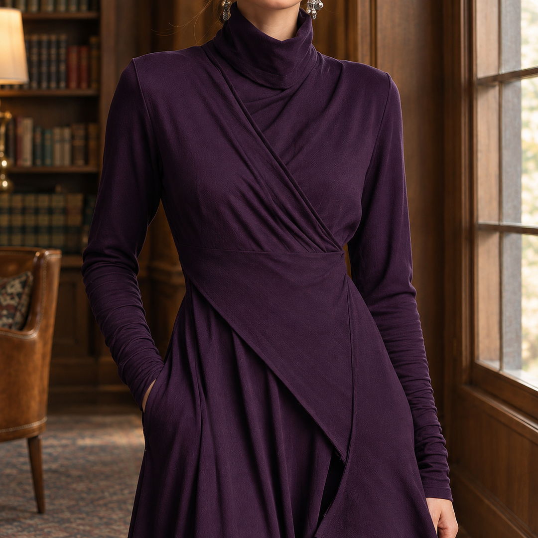 Cynthia | Timeless Draped Turtleneck Sweater Dress