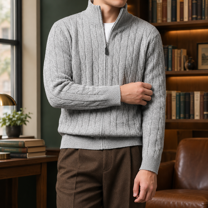 Daniel | Effortless Full Zip Chunky Cable Knit Sweater