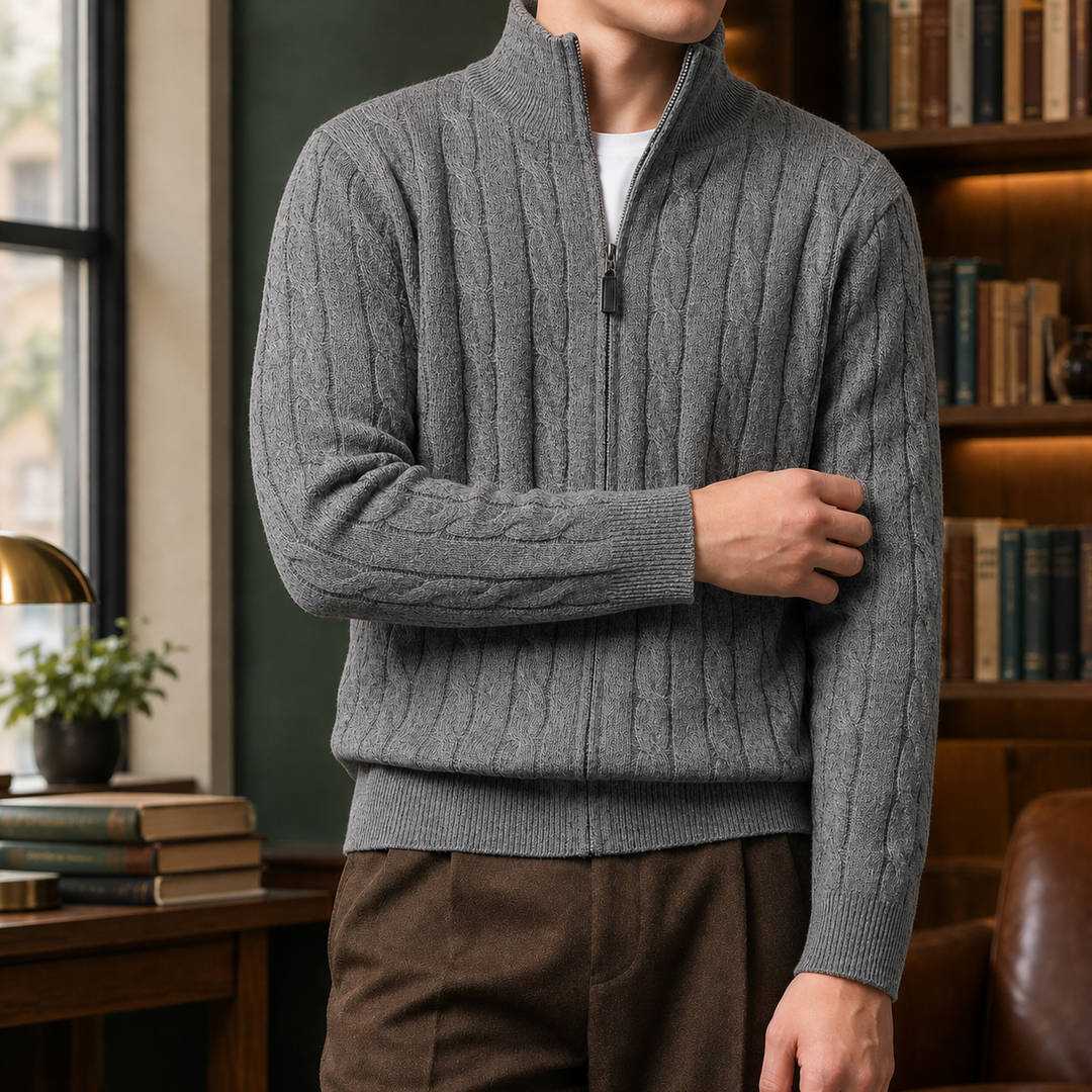 Daniel | Effortless Full Zip Chunky Cable Knit Sweater