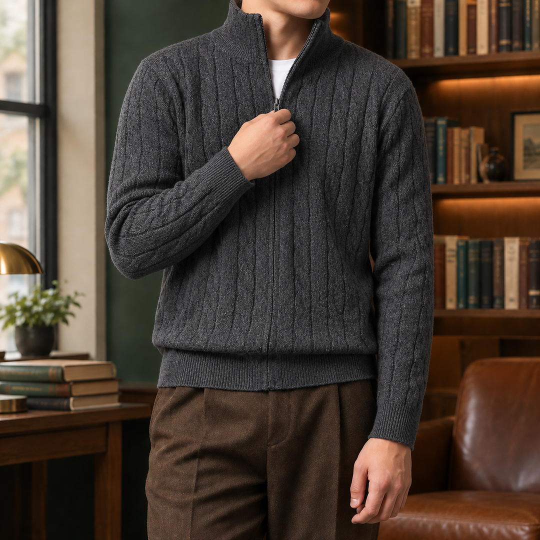 Daniel | Effortless Full Zip Chunky Cable Knit Sweater