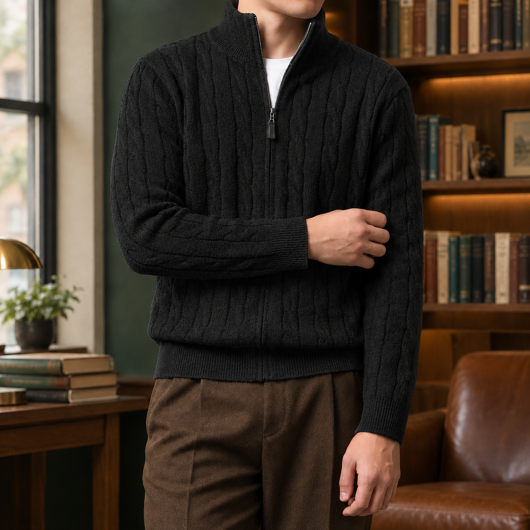 Daniel | Effortless Full Zip Chunky Cable Knit Sweater