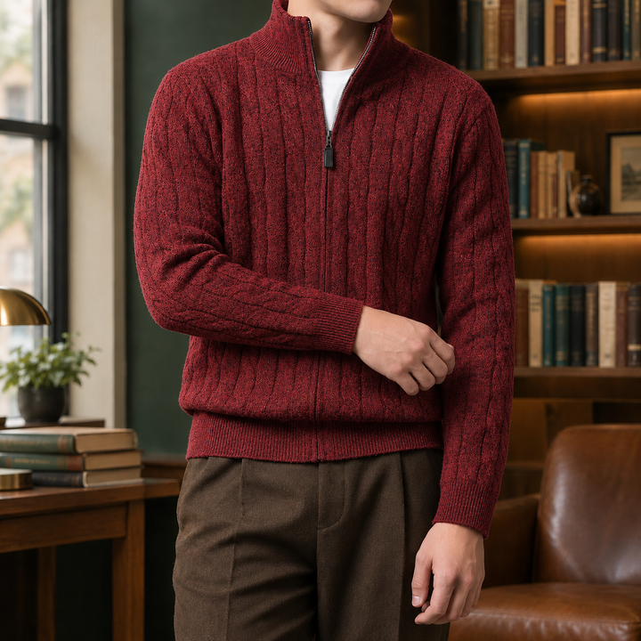 Daniel | Effortless Full Zip Chunky Cable Knit Sweater