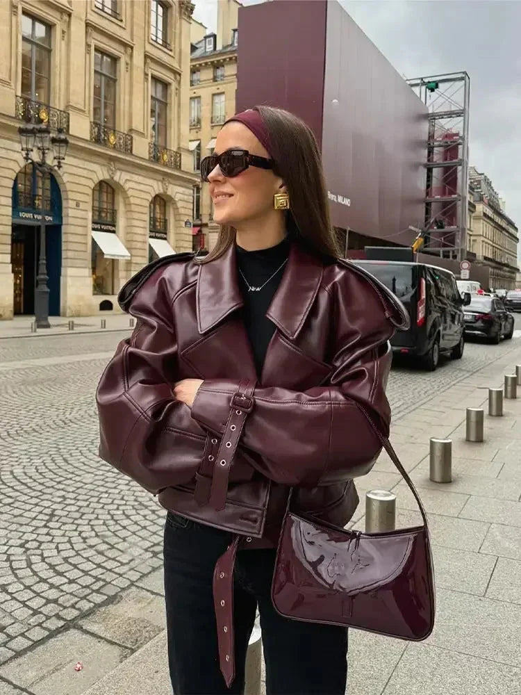 Danielle | Timeless Belted Waist Leather Bomber Jacket