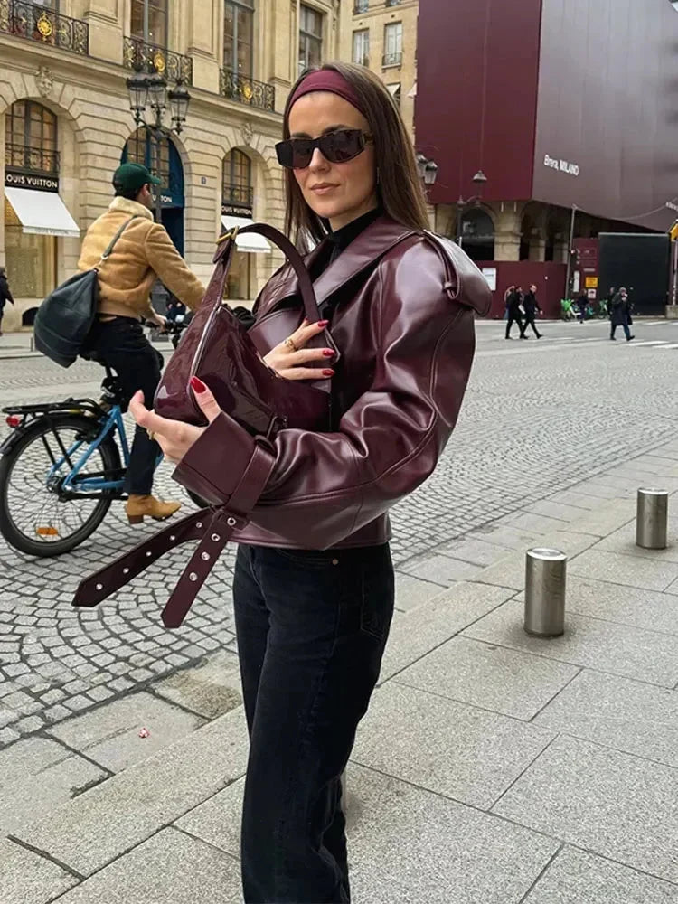 Danielle | Timeless Belted Waist Leather Bomber Jacket