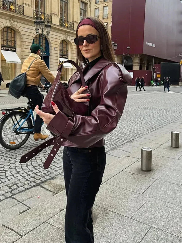 Danielle | Timeless Belted Waist Leather Bomber Jacket