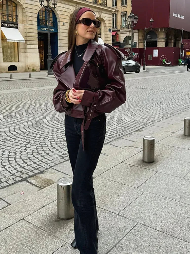 Danielle | Timeless Belted Waist Leather Bomber Jacket
