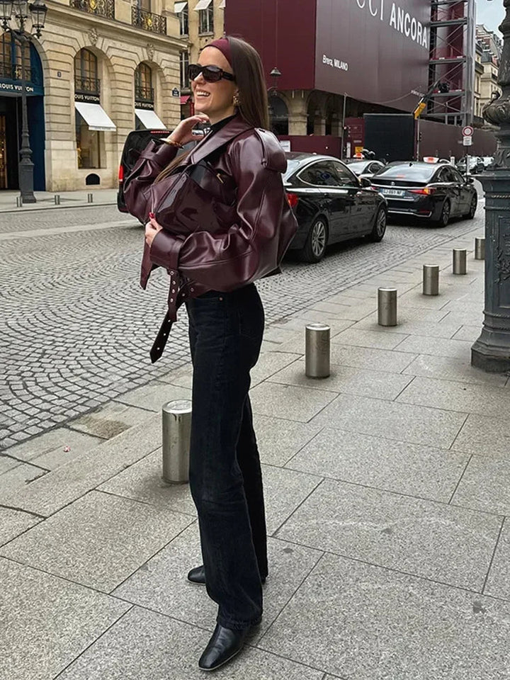 Danielle | Timeless Belted Waist Leather Bomber Jacket