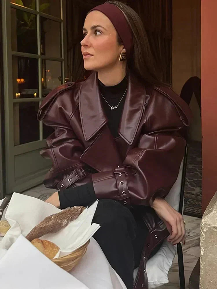 Danielle | Timeless Belted Waist Leather Bomber Jacket