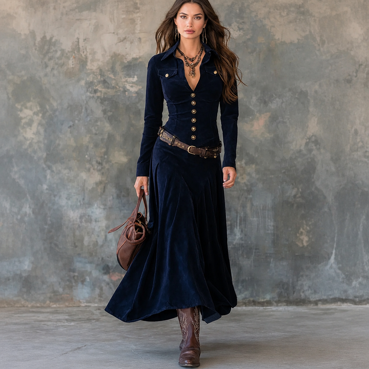 Danielle | Timeless Long Sleeve A-Line Maxi Christmas Dress
