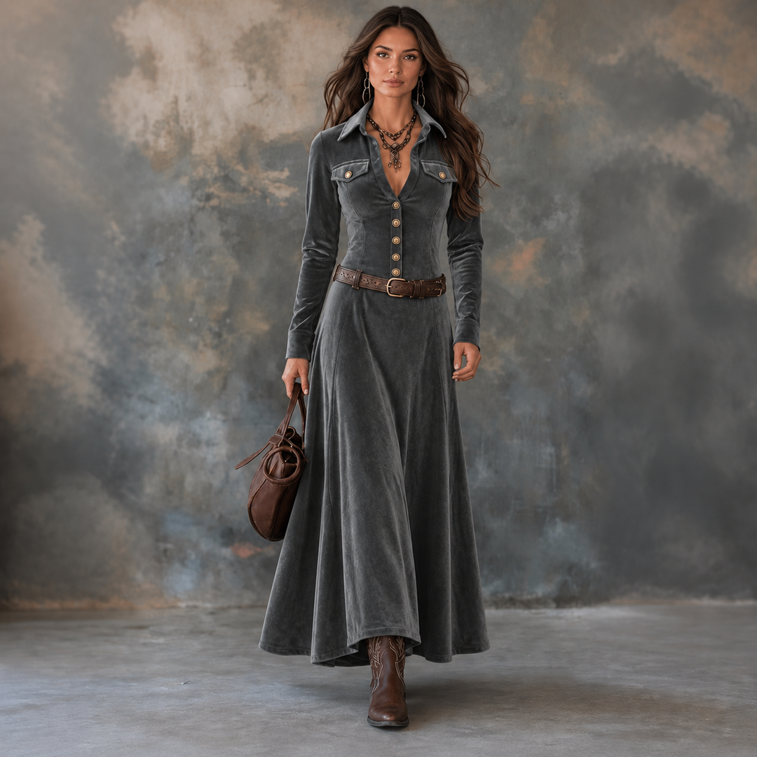 Danielle | Timeless Long Sleeve A-Line Maxi Christmas Dress