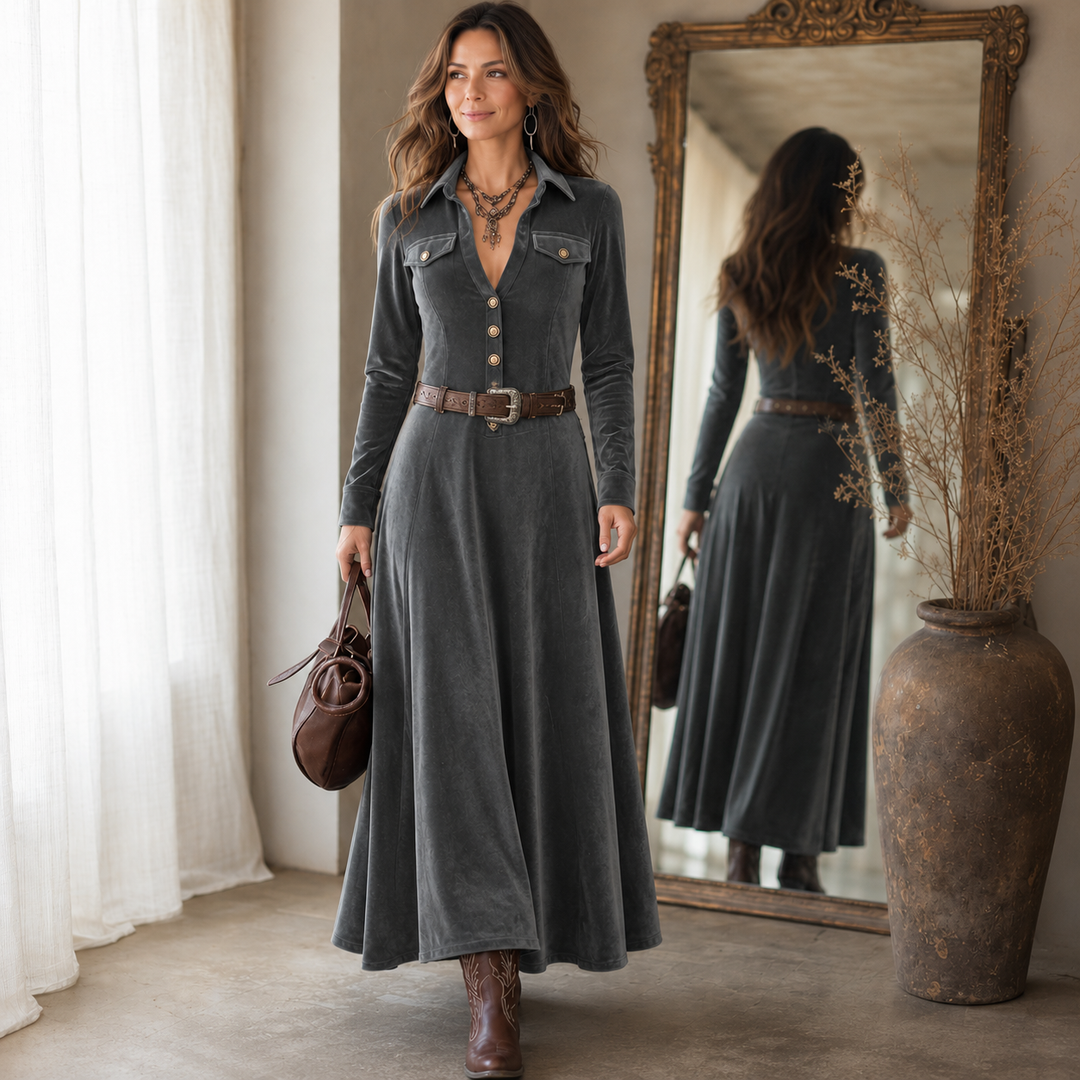 Danielle | Timeless Long Sleeve A-Line Maxi Christmas Dress