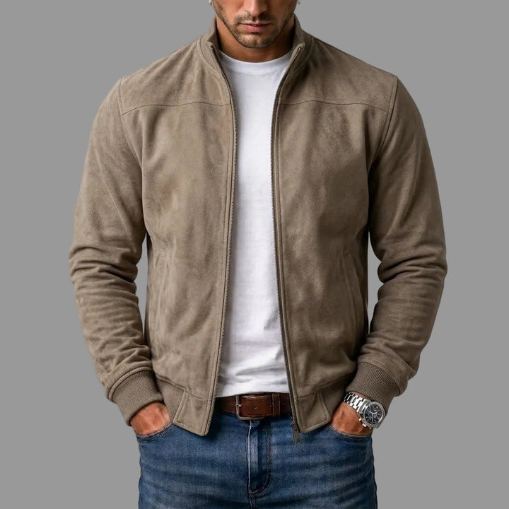 David | Stand Collar Zip-Up Bomber Leather Jacket
