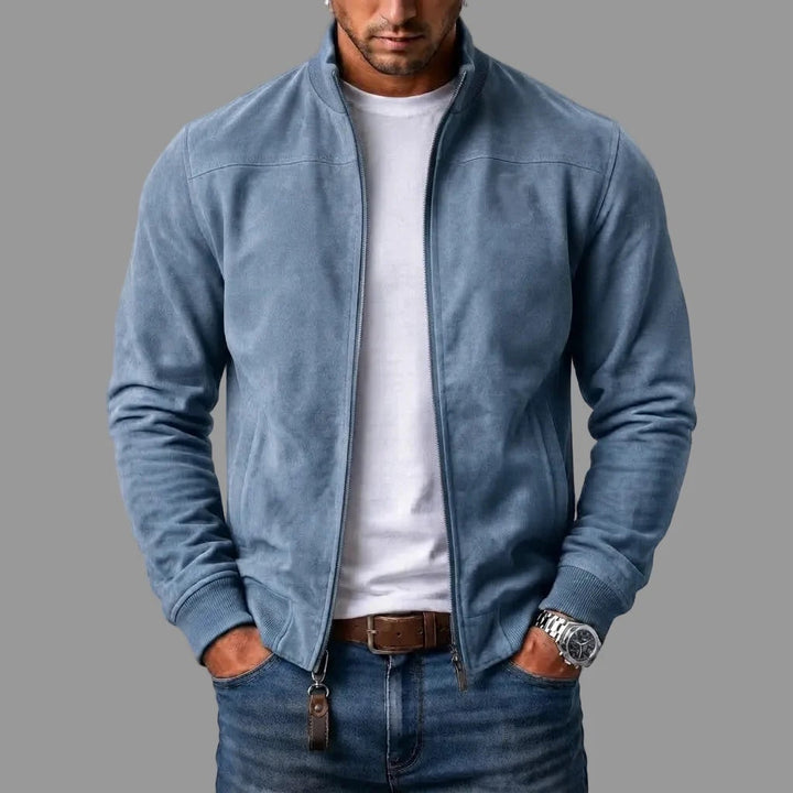 David | Stand Collar Zip-Up Bomber Leather Jacket