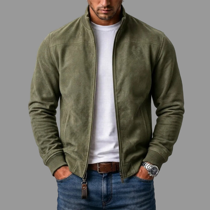 David | Stand Collar Zip-Up Bomber Leather Jacket