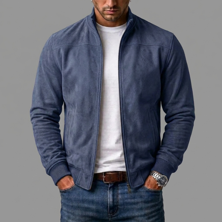 David | Stand Collar Zip-Up Bomber Leather Jacket