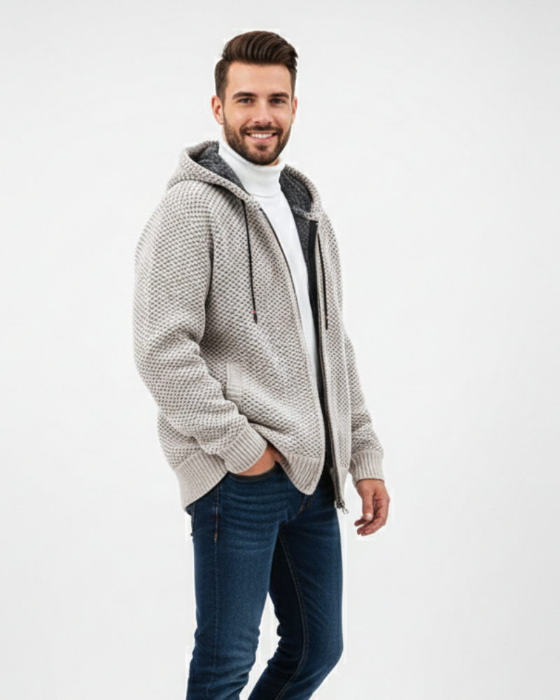 David | Stylish Textured Knit Zip Up Mens Hoodies