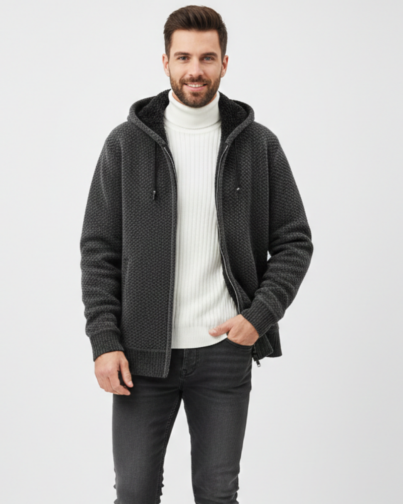 David | Stylish Textured Knit Zip Up Mens Hoodies