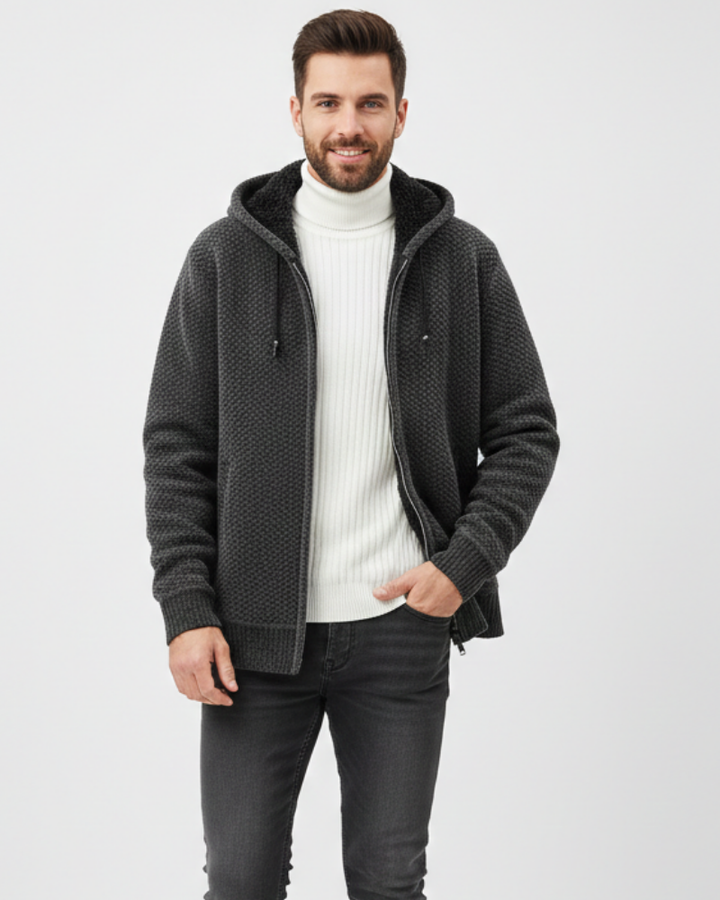 David | Stylish Textured Knit Zip Up Mens Hoodies