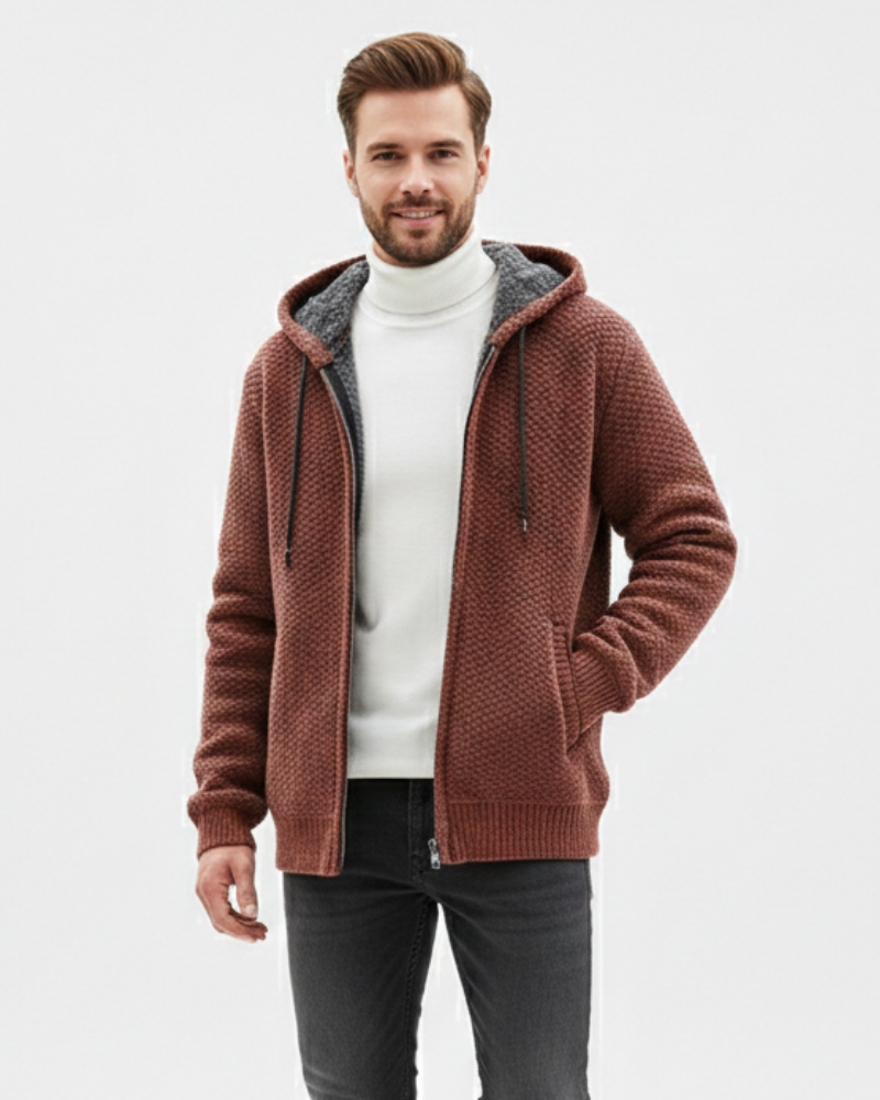 David | Stylish Textured Knit Zip Up Mens Hoodies