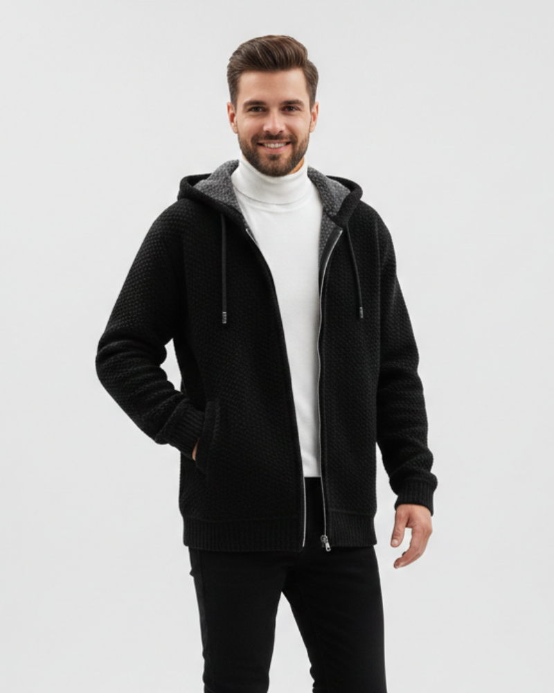David | Stylish Textured Knit Zip Up Mens Hoodies