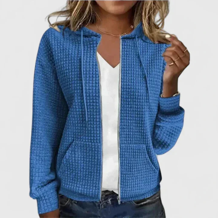 Deborah | Effortless Waffle-Knit Full-Zip Hoodie Cardigan