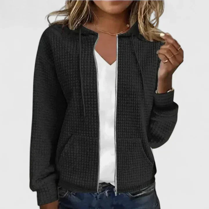 Deborah | Effortless Waffle-Knit Full-Zip Hoodie Cardigan