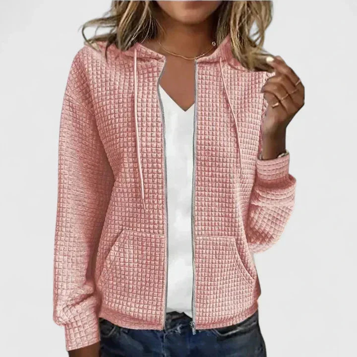 Deborah | Effortless Waffle-Knit Full-Zip Hoodie Cardigan