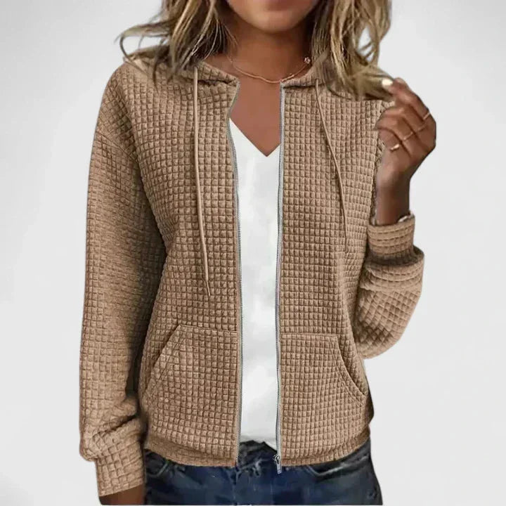 Deborah | Effortless Waffle-Knit Full-Zip Hoodie Cardigan