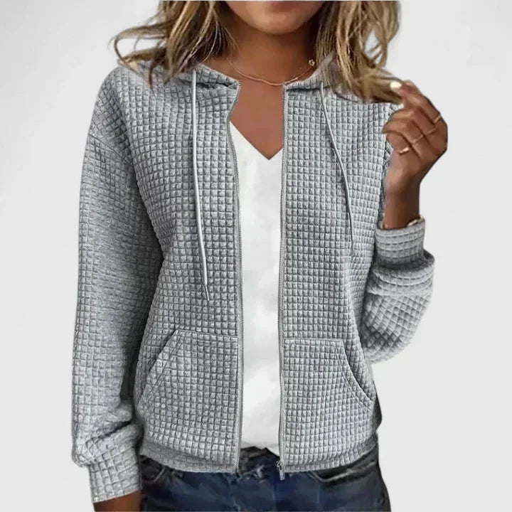 Deborah | Effortless Waffle-Knit Full-Zip Hoodie Cardigan