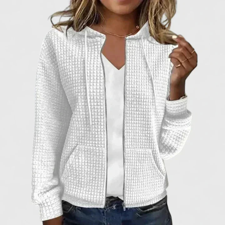 Deborah | Effortless Waffle-Knit Full-Zip Hoodie Cardigan