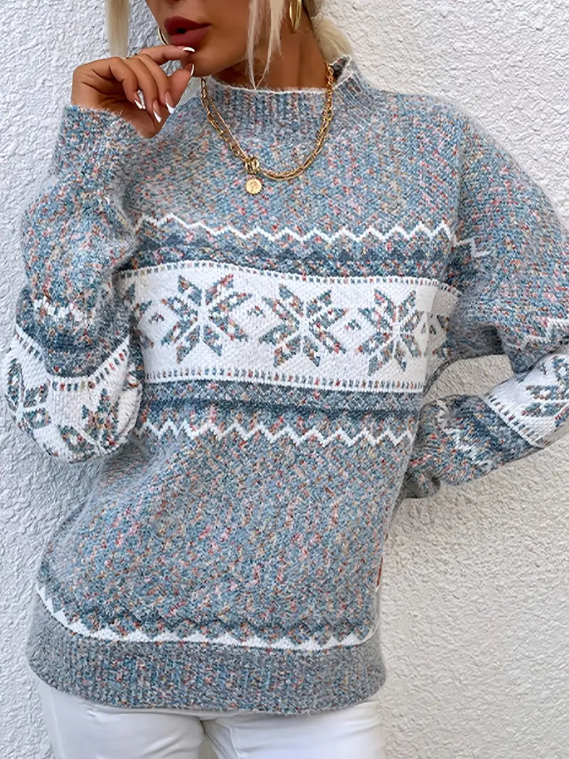 Deborah | Snowflake Mock Neck Christmas Sweater Women