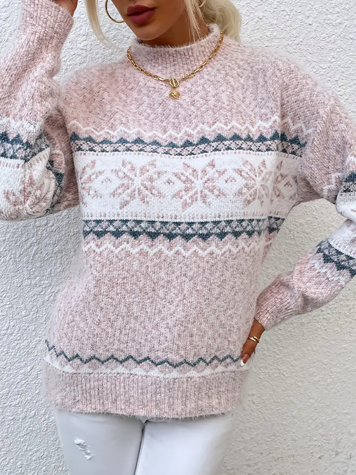 Deborah | Snowflake Mock Neck Christmas Sweater Women
