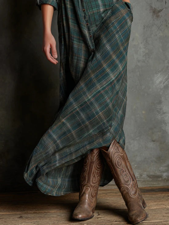 Debra | Refined Plaid Button-Down Maxi Christmas Dress