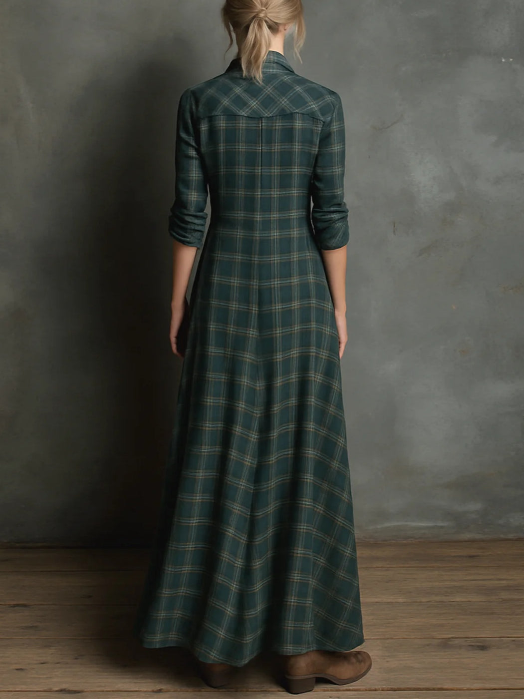 Debra | Refined Plaid Button-Down Maxi Christmas Dress