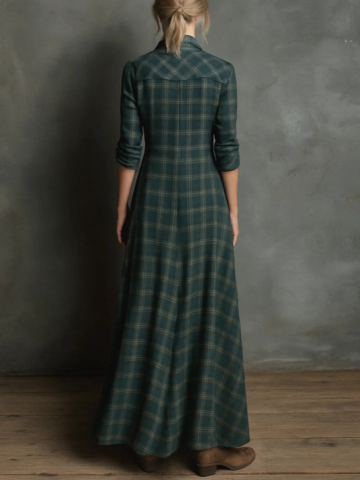 Debra | Refined Plaid Button-Down Maxi Christmas Dress